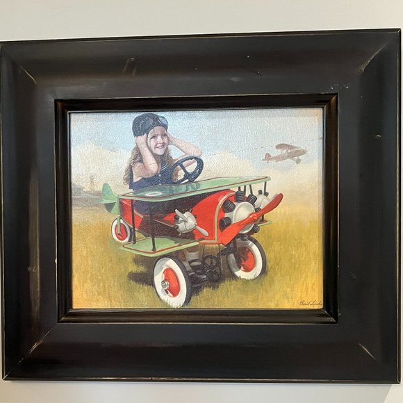 APPLEJACK ART Print on Canvas Female Aviator 1926 By-plane Distressed Frame - Picture 3 of 11